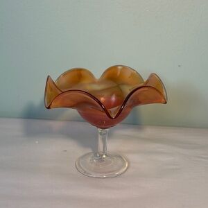 Vintage Carnival Glass Ruffled Rim Compote Bowl
